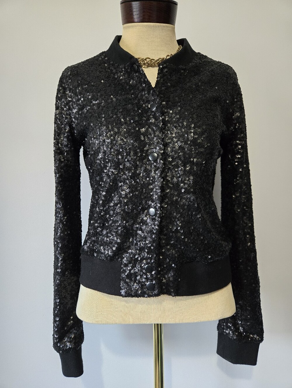 Bailey/44 Black Sequin Bomber Jacket - Size XS